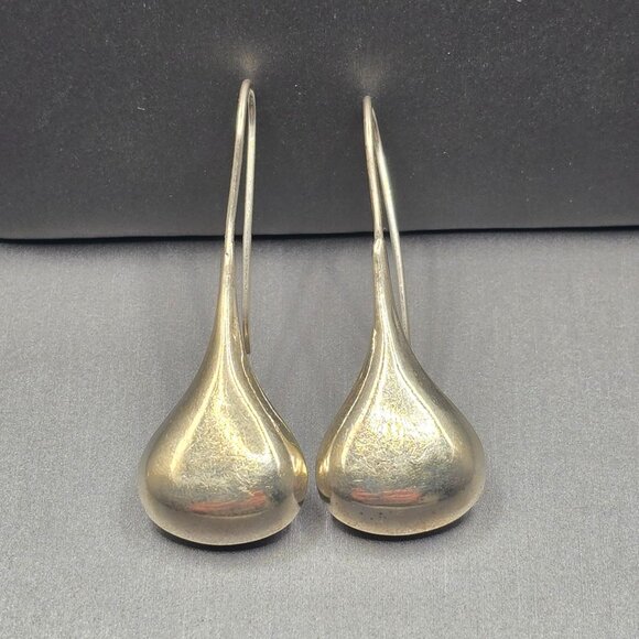 VTG Sterling Silver 925 Puffy Teardrop Dangle Earrings 1.5" Pillow Style 3.95g - Picture 1 of 5